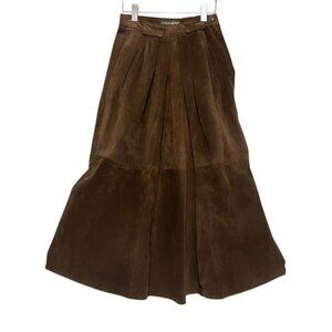 VTG Suede Maxi Skirt 8 Pockets Pleats Western Minimalist Cowgirl 100% Leather